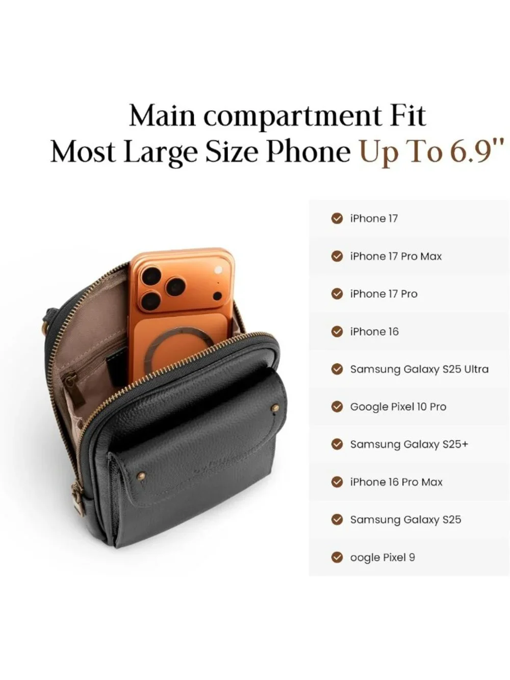 Small Genuine Leather Crossbody Bag for Women | RFID Phone Purse with Card Slots